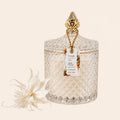 Luxury scented soy candle in diamond-cut glass jar with gold finial — Ghost Orchid by Vionami, 14.8 oz